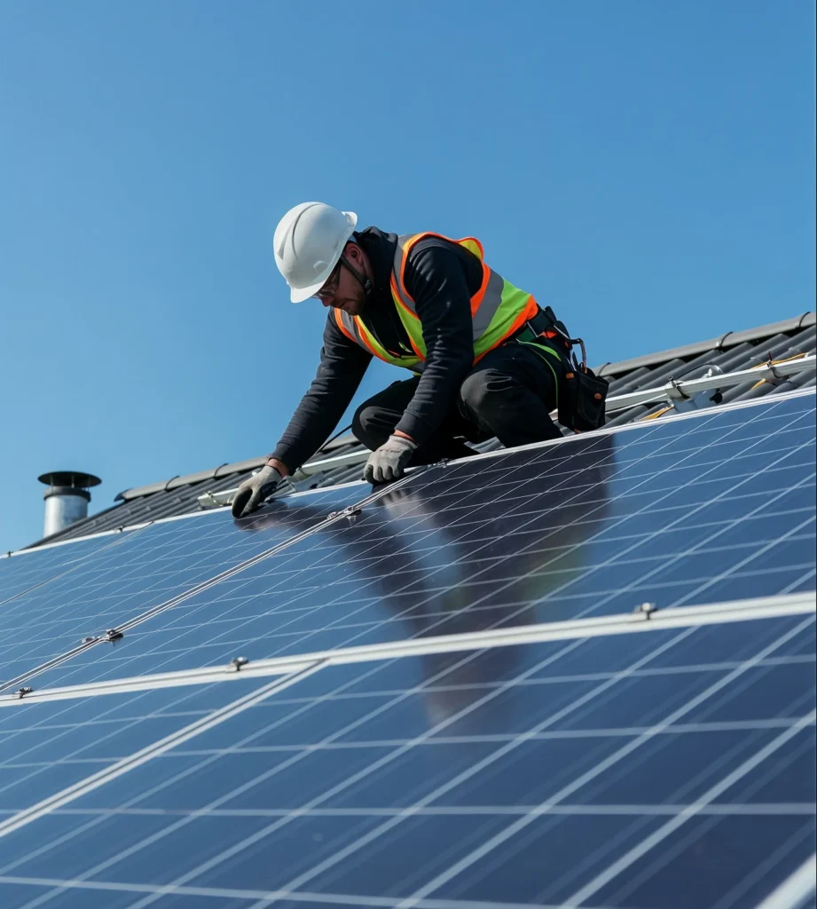 Solar panel being installed by a professional