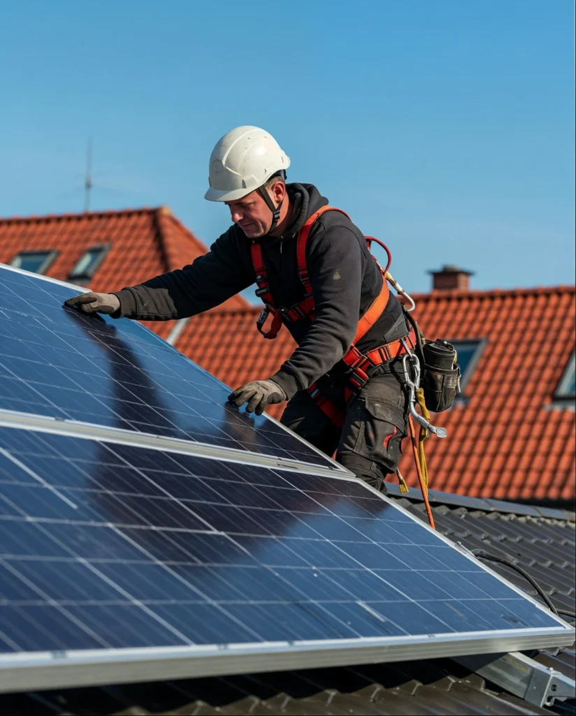 A solar specialist installing panel